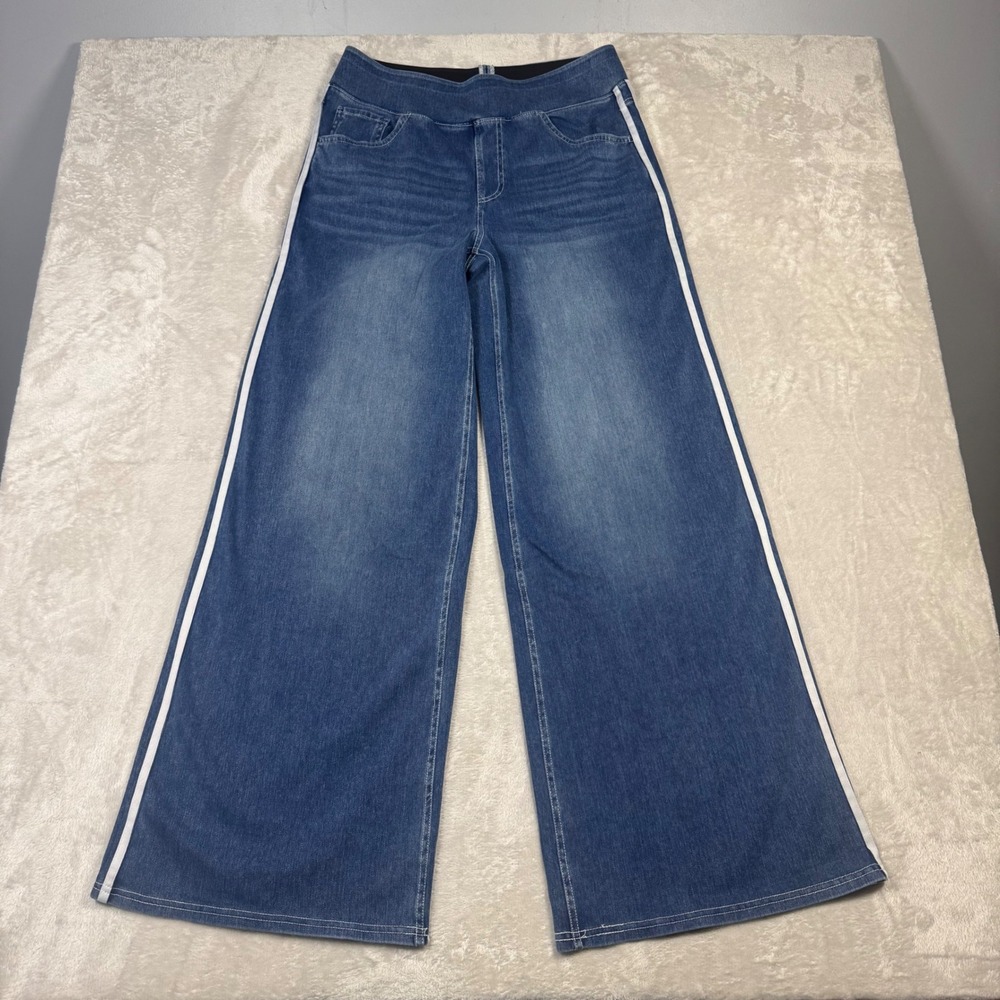 NWOT Halara Flex Womens High Waisted Stripe Wide‎ Leg Flowy Jeans L Pockets - Picture 4 of 13